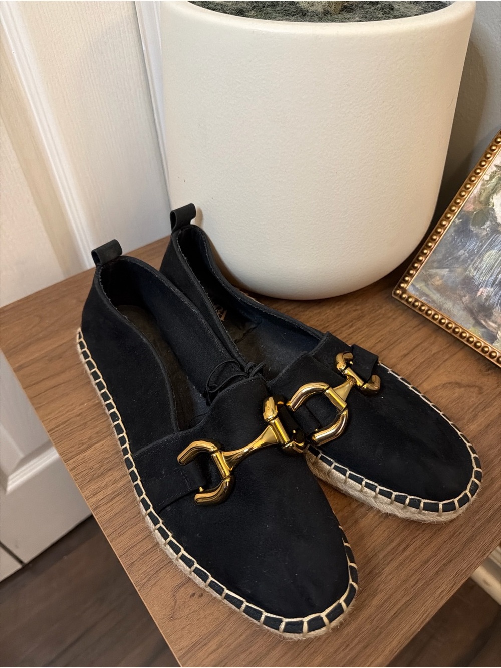 ZARA Black Horsebit Espadrille Loafers EU 40 US 9 Quiet Luxury Preppy Chic - Picture 2 of 7